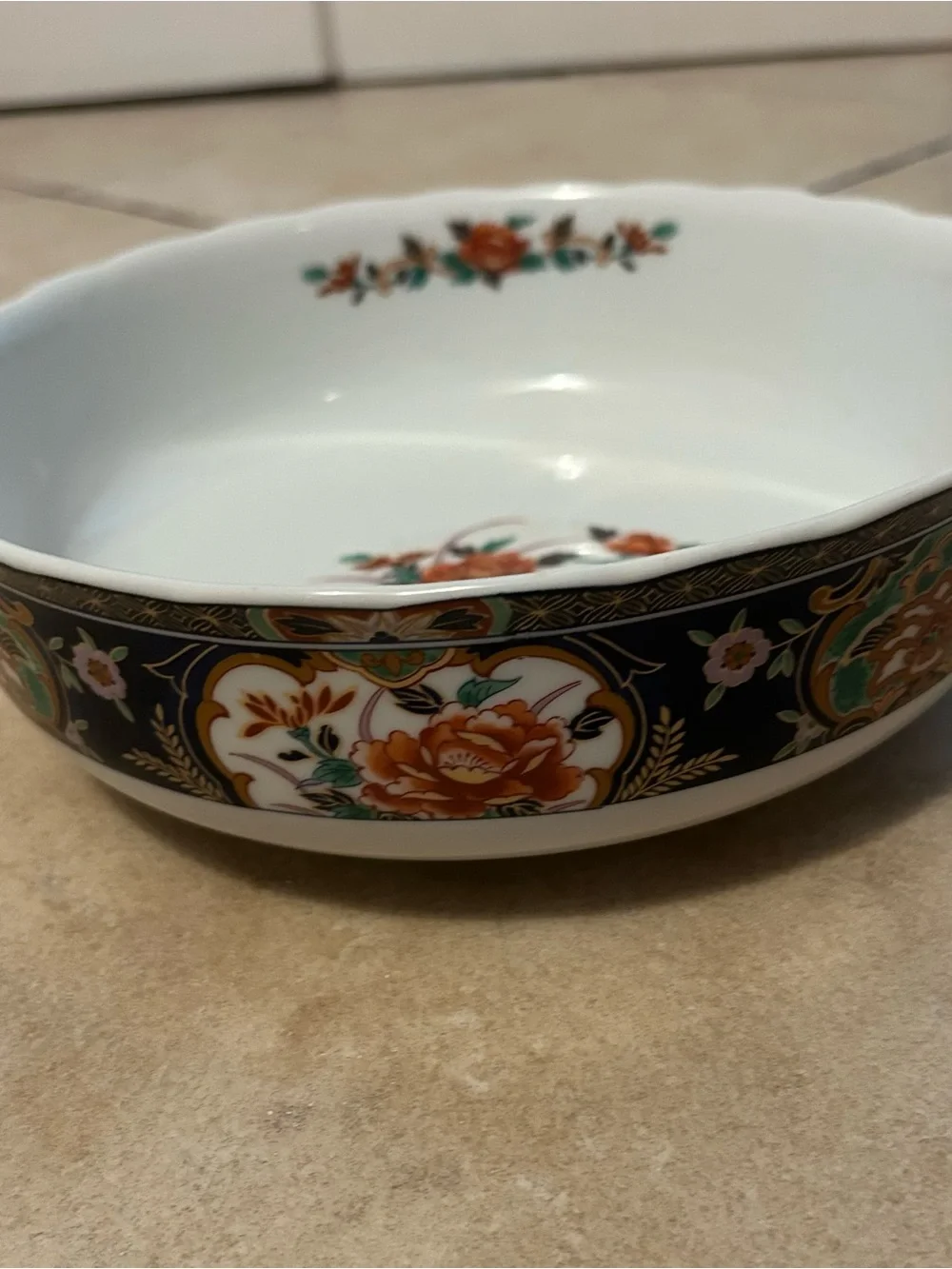 Decorative Porcelain Serving Bowl with Floral Border